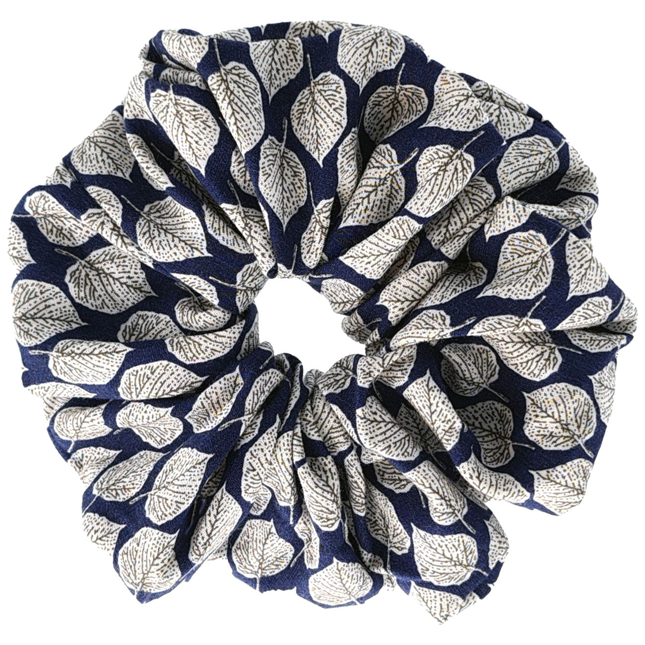 Blue 14cm Scrunchie with Leaf Pattern