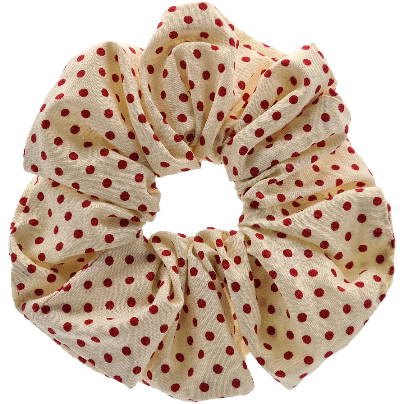 Cream 14cm Scrunchie with Red Polka Dots