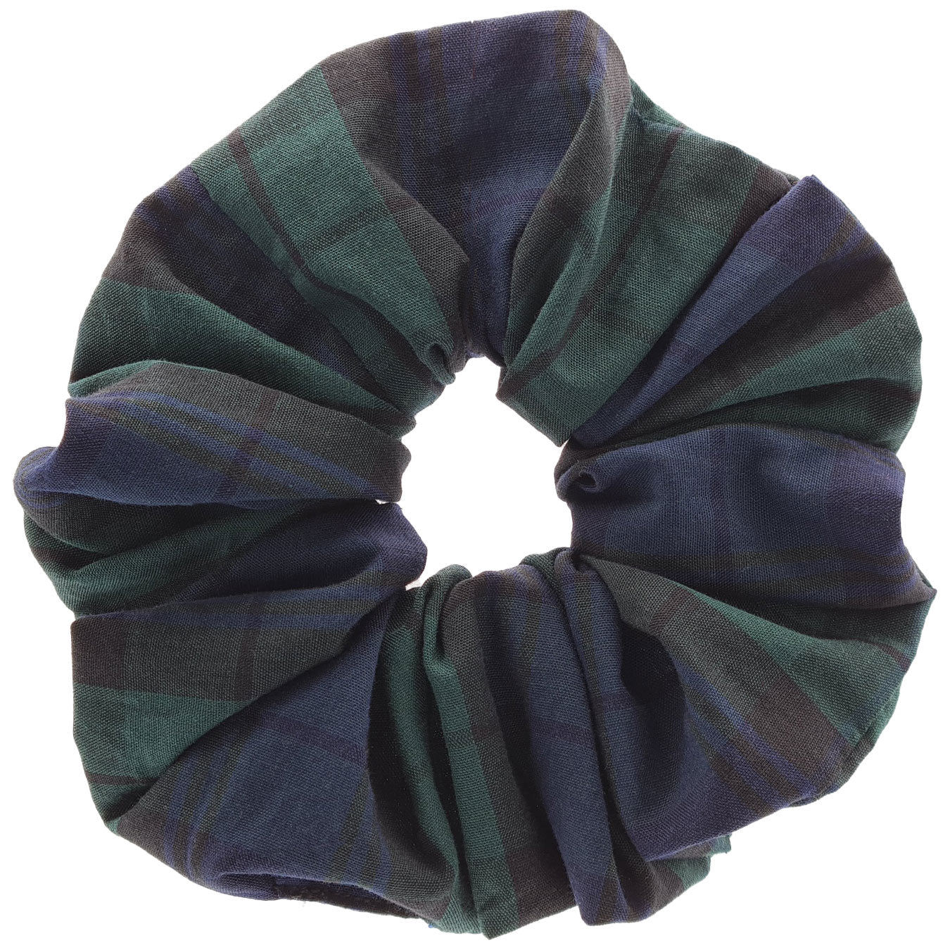 Blue and Green 14cm Scrunchie with Tartan Pattern