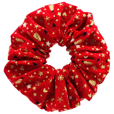 Red 14cm Christmas Scrunchie with Hearts and Stars