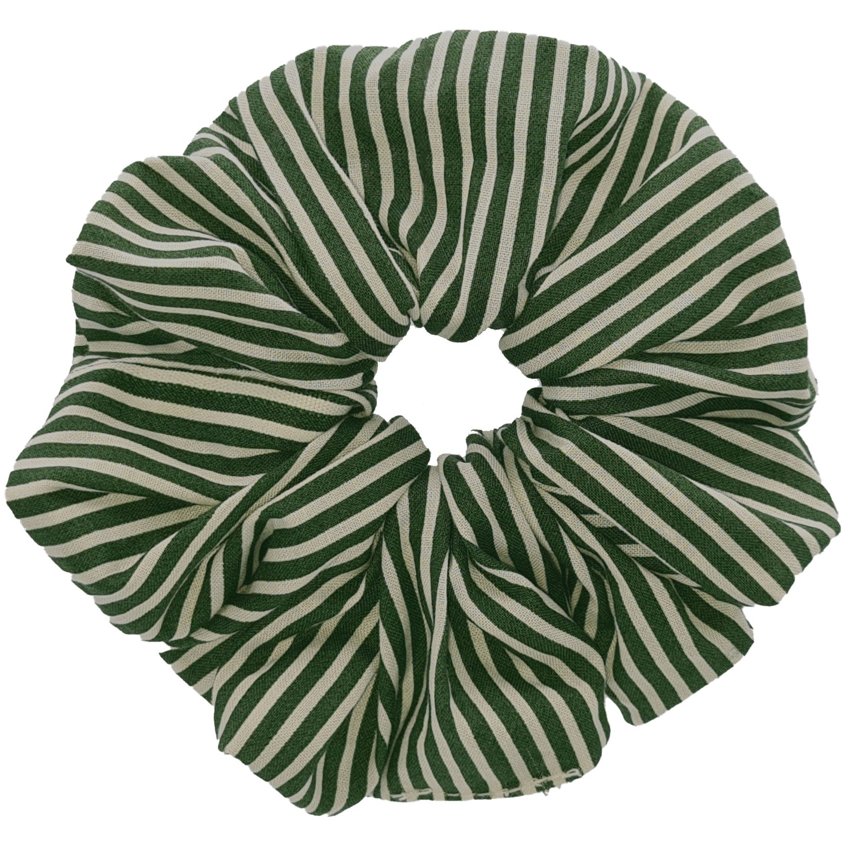 Deep Green and White Strip 14cm Scrunchie